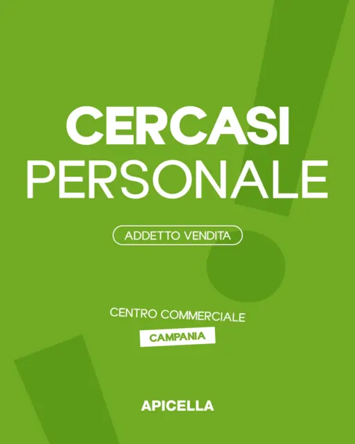 Entra nel mondo Apicella 👟✨
Siamo alla ricerca di un/una addetto/a alle vendite!

📍Centro Commerciale Campania 

Hai esperienza nella vendita o vuoi metterti in gioco? 
✉️ Inviaci una mail a: apicellatrentola@libero.it
Con la tua candidatura 🫵🏼