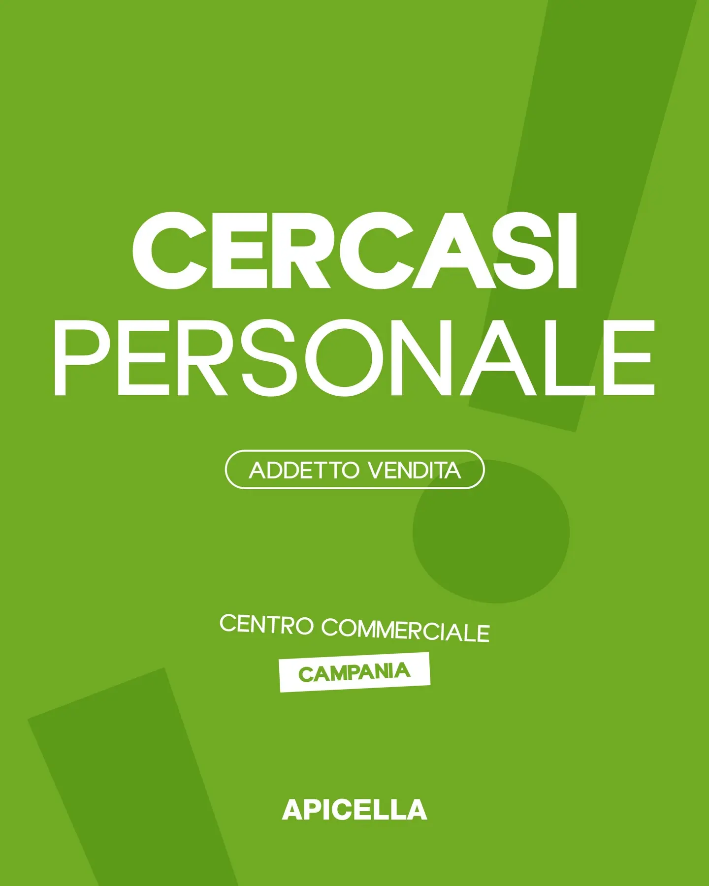 Entra nel mondo Apicella 👟✨
Siamo alla ricerca di un/una addetto/a alle vendite!

📍Centro Commerciale Campania 

Hai esperienza nella vendita o vuoi metterti in gioco? 
✉️ Inviaci una mail a: apicellatrentola@libero.it
Con la tua candidatura 🫵🏼